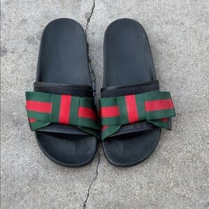 Gucci Black Slides with Red and Green Accents